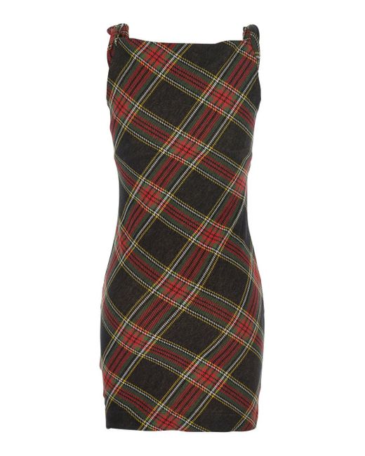 Vivienne Westwood Black 'Anna' Sleeveless Dress With Draped Neckline And All-Over Check Motif
