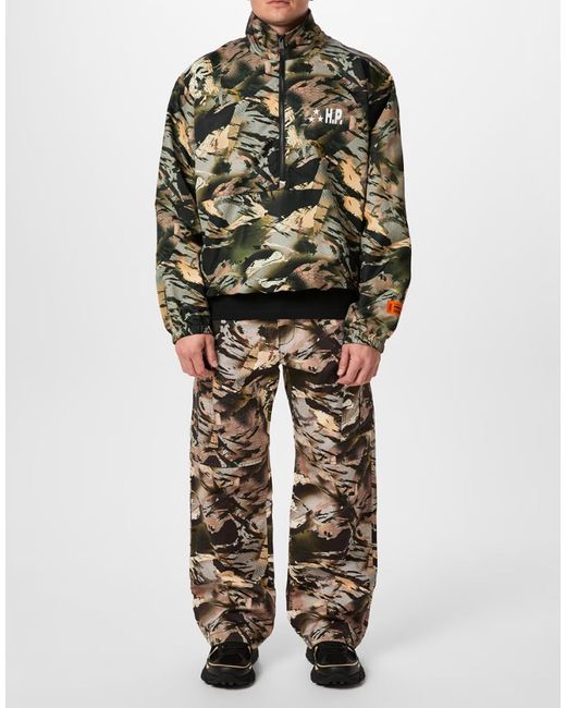 Heron Preston Green Nylon Camo Logo Tape Windbreaker Jacket Clothing Coats for men