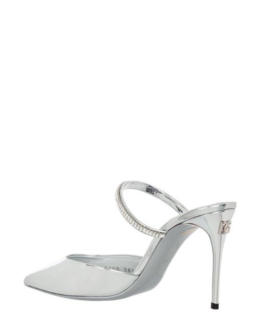 Dolce & Gabbana White Embellished Pointed-Toe Mules