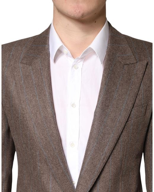 Dolce & Gabbana Brown Stripes Single Breasted Blazer Virgin Wool Clothing for men