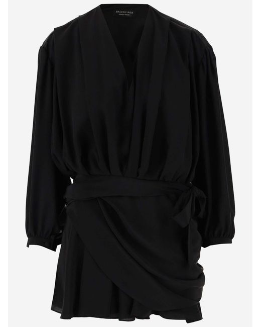 Balenciaga Black Dress Draped Silk