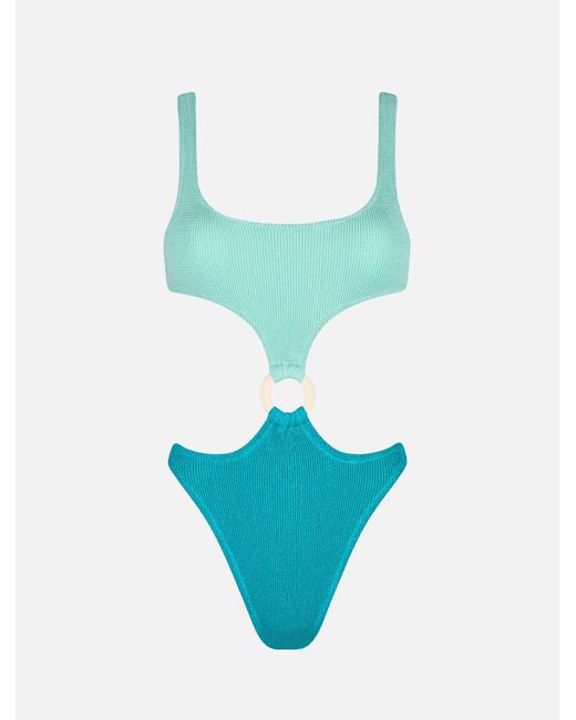 Mc2 Saint Barth Blue Laurel Crinkle Lurex Cut-Out One-Piece Swimsuit One Piece