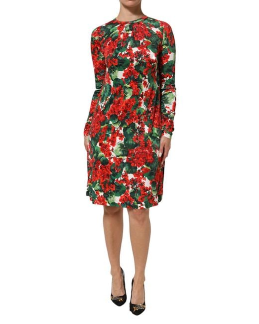 Dolce & Gabbana Red Floral Short Portofino Dress