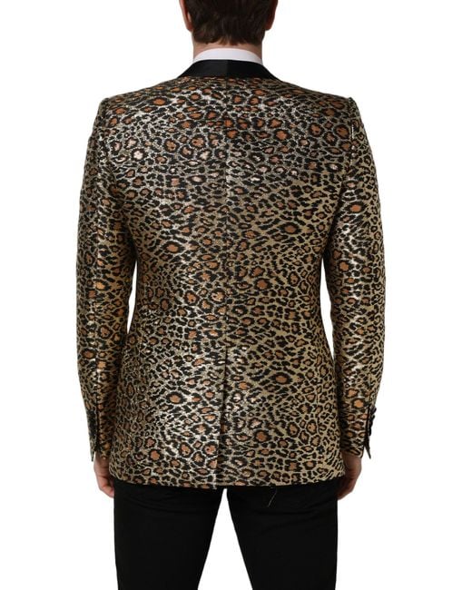 Dolce & Gabbana Black Leopard Single Breasted Coat Jacket Clothing for men