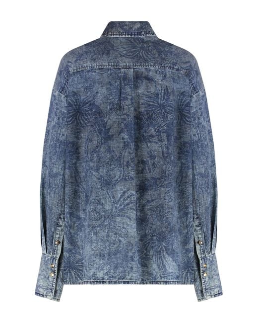 Just Cavalli Blue Deep Denim Shirt Cotton