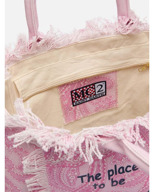 Mc2 Saint Barth Pink Cotton Canvas Vanity Tote Bag With Paisley Print