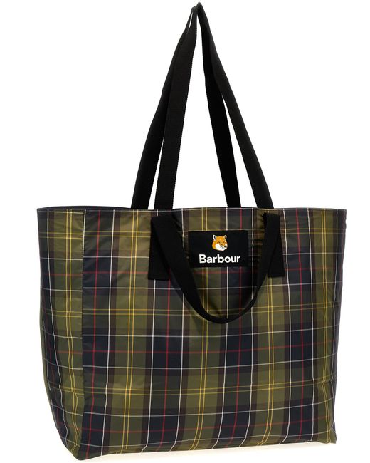 Barbour X Maison Kitsun Reversible Shopping Bag Tote Bag in Blue