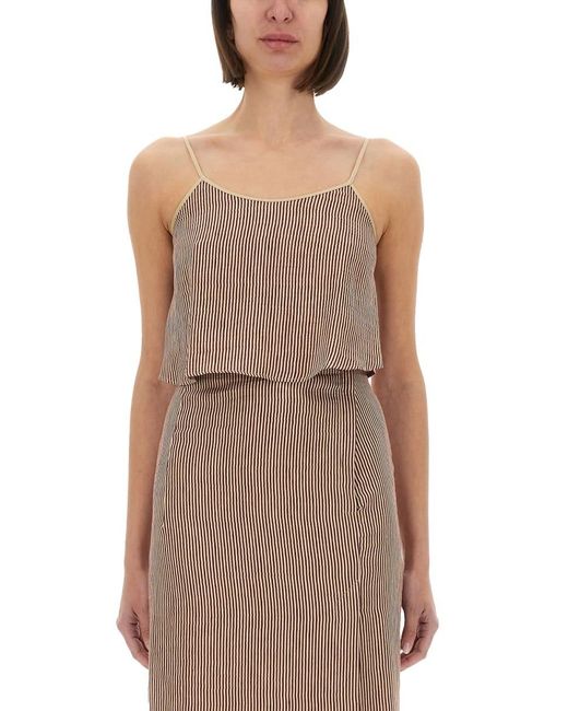 Alysi Brown Micro Stripe Top With Laces