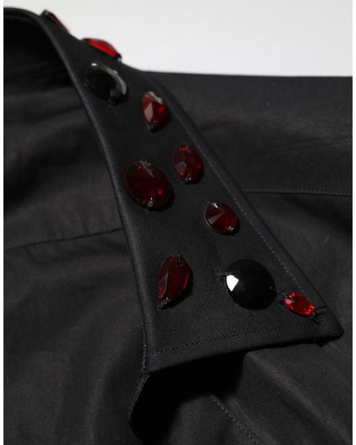 Dolce & Gabbana Black Cotton Embellished Collar Shirt for men