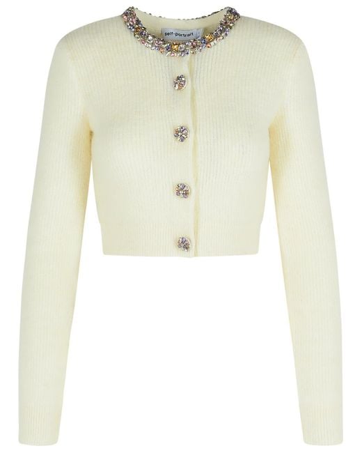 Self-Portrait Natural Cream Alpaca Blend Cardigan