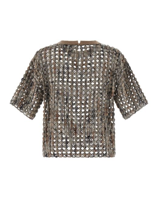 Brunello Cucinelli Gray 'Balloon Net Embroidery' Sweater