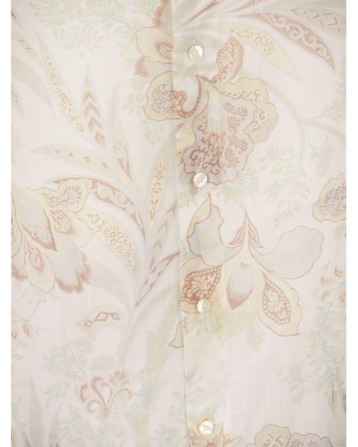 Etro White Ramie Shirt With Floral Print for men