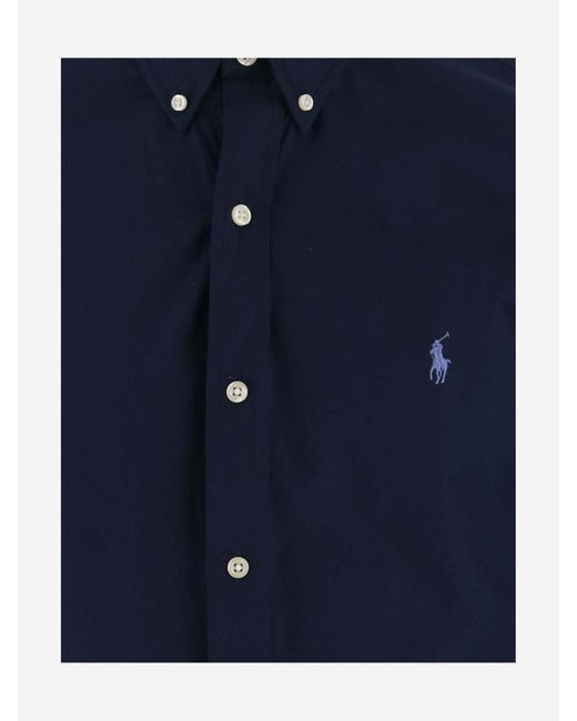 Ralph Lauren Blue Stretch Cotton Shirt With Logo Shirt for men
