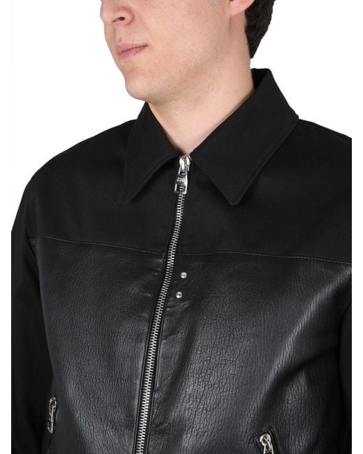 McQueen Black Leather Bomber Jacket for men