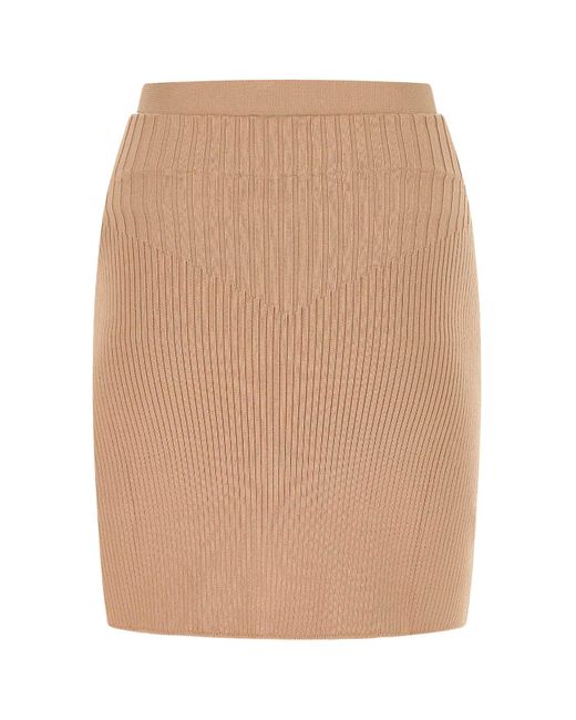 ANDREADAMO Natural Biscuit Stretch Viscose Blend Mini Skirt