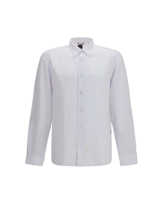 Boss White Regular-Fit Linen Shirt for men
