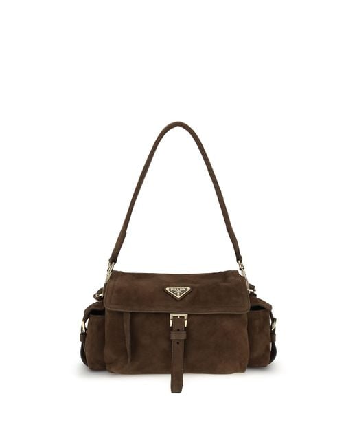 Prada Brown Explore Medium Suede Shoulder Bag