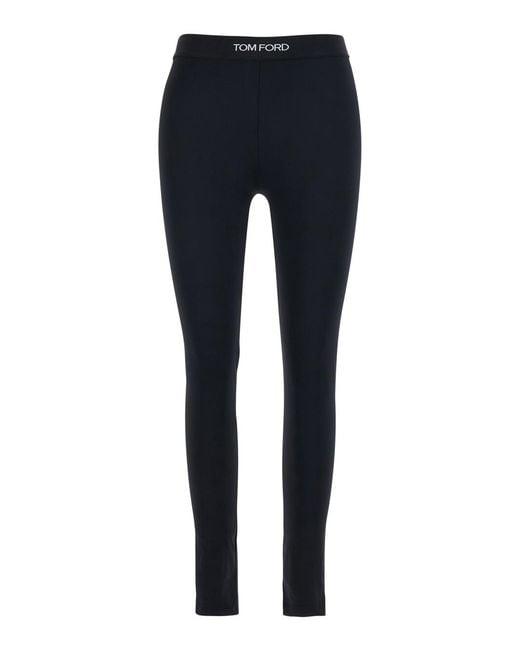 Tom Ford Blue Leggings With Logo Lettering On The Waist