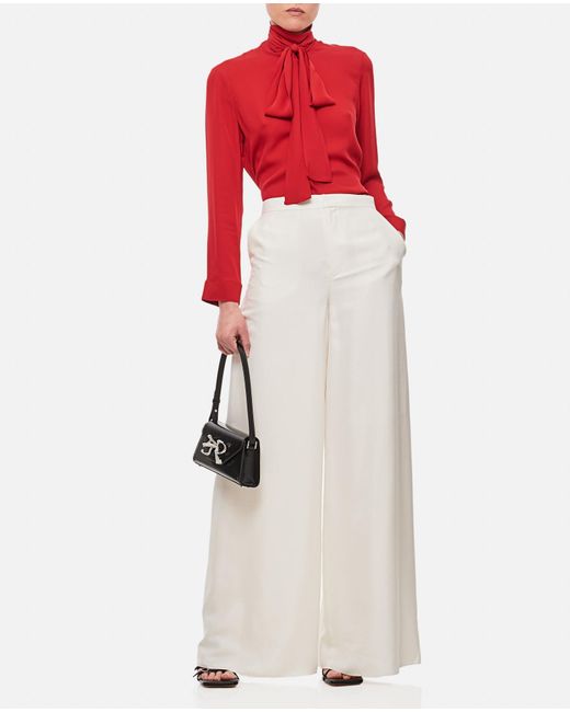 Ralph Lauren White Elaine Full Length Silk Trousers