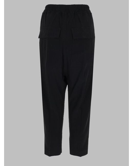 Rick Owens Black Cropped Trousers Drawstring Astaires Viscose