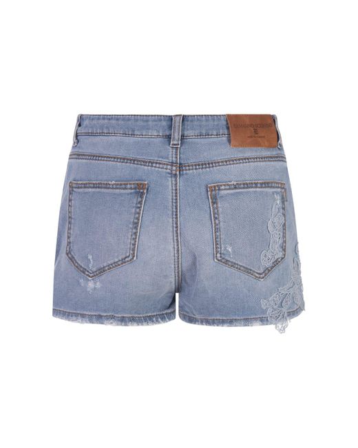 Ermanno Scervino Blue Denim Shorts With Lace