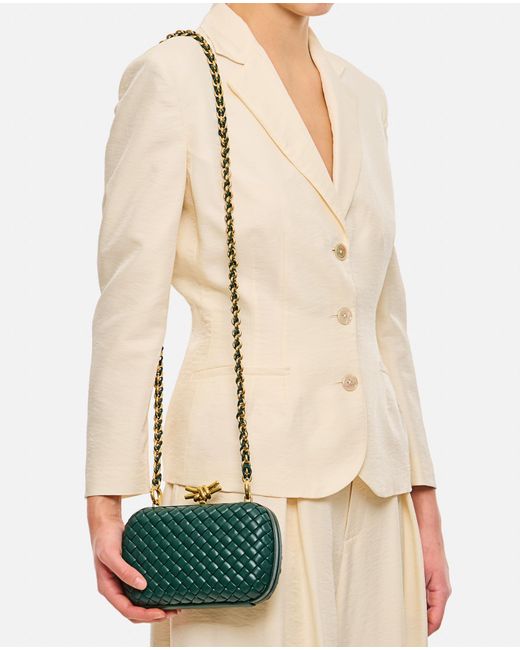 Bottega Veneta Green Knot Leather Clutch Bag W/Chain
