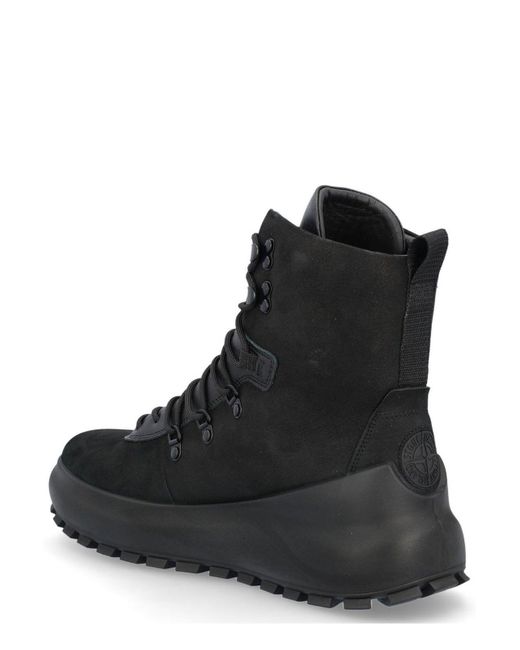 Stone Island Black Round-toe Lace-up Ankle Boots for men