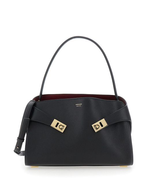 Ferragamo Black 'Hug' Shoulder Bag With Logo Print On The Front