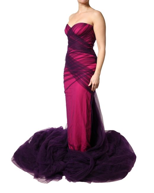 Dolce & Gabbana Purple Pink Black Strapless Sheath Mermaid Dress