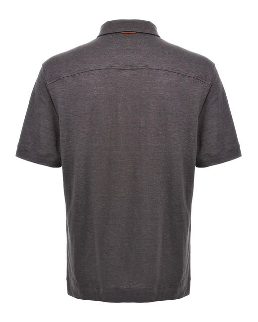 Zegna Gray Linen Polo Shirt for men