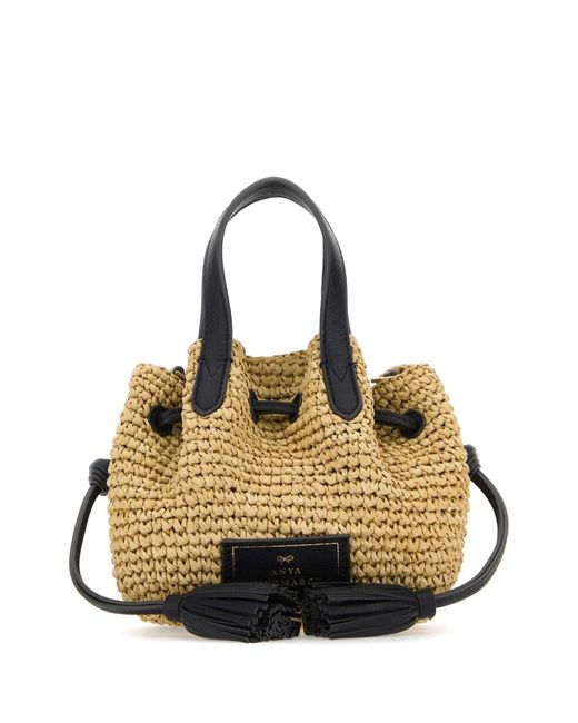 Anya Hindmarch Black Raffia Small Drawstring Handbag