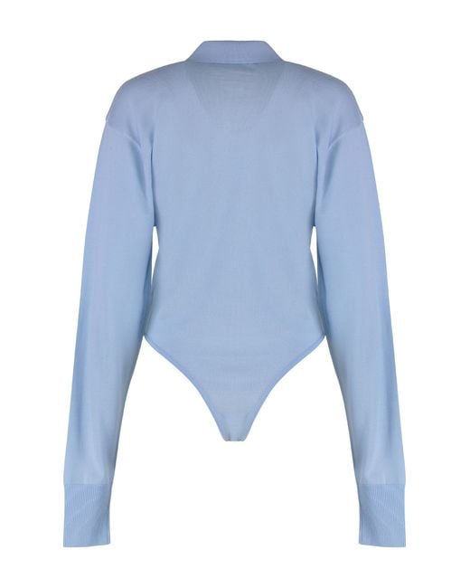 Jacquemus Blue The Tordu Merino Bodysuit Wool Tops