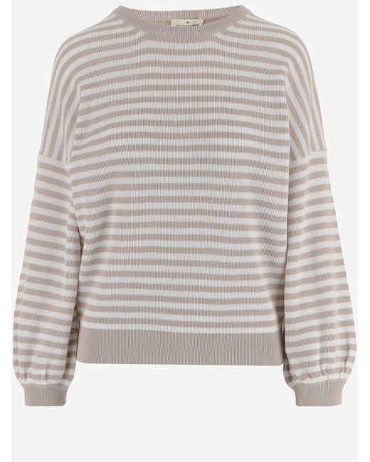 Bruno Manetti Gray Knit Cotton Striped Knitwear