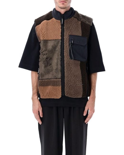 And Wander Black Mix Boa Patchwork Vest for men