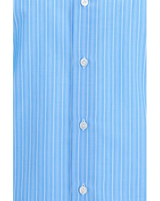 Finamore 1925 Blue Regular 170 A Due Striped Shirt Egyptian Cotton for men