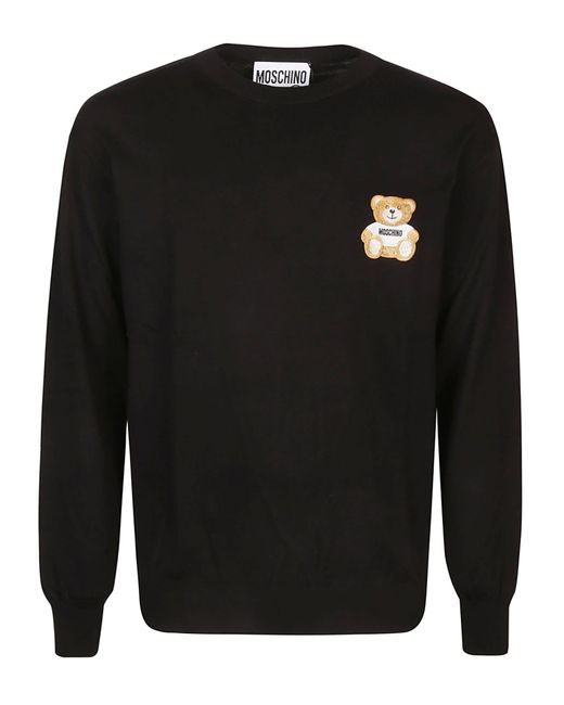 Moschino Black Embroidery Bear Sweater for men
