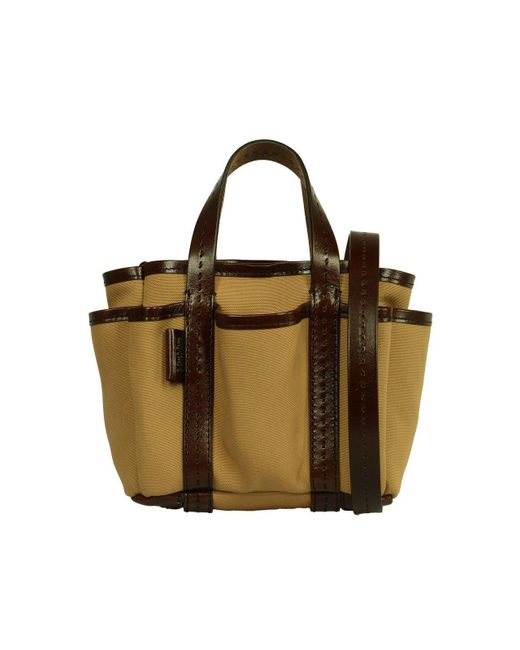 Max Mara Brown Logo Patch Top Handle Bag