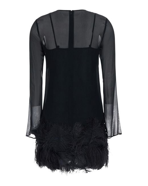 Semicouture Black Mini Dress With Feather Details