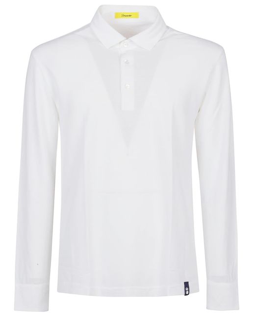 Drumohr White Oxford Long Sleeve Polo Shirt for men