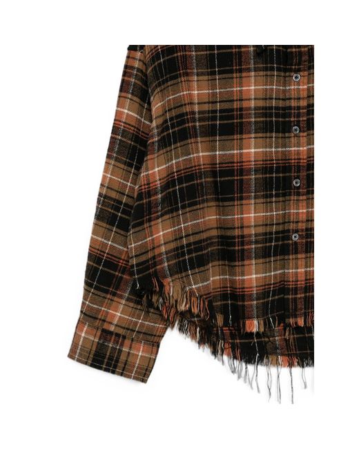 R13 Brown Drop Neck Cropped Shirt Light Plaid