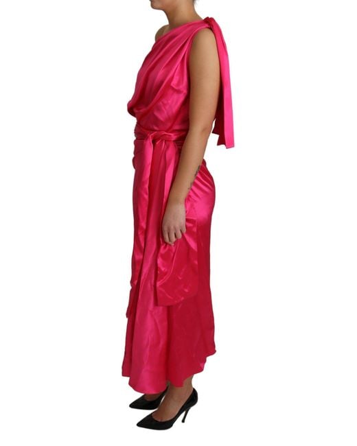 Dolce & Gabbana Red Fitted Cut One Shoulder Midi Dress