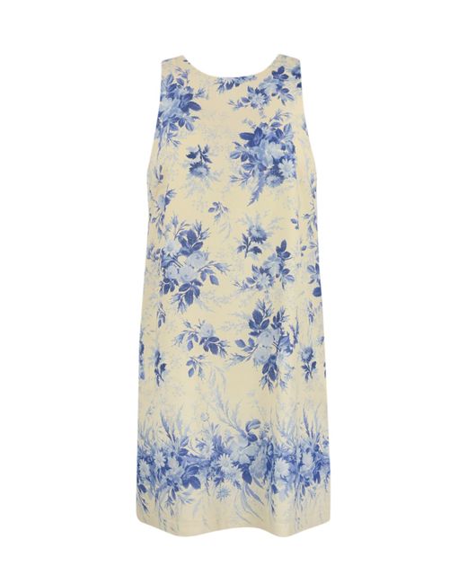 Twin Set Blue Floral Print Linen Blend Dress