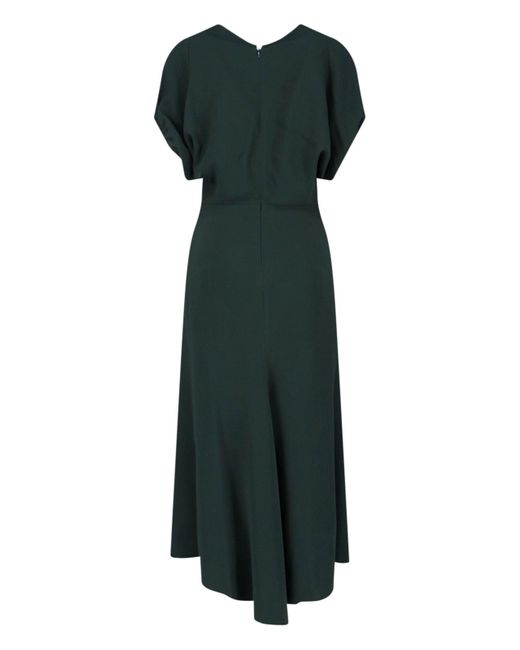 Victoria Beckham Green Flared Midi Dress
