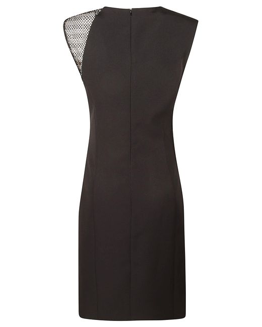Genny Black Rear Zip Lace Paneled Sleeveless Dress