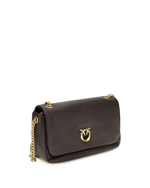 Pinko Gray Love Birds Click Soft Horizontal Leather Shoulder Bag Calf Bos Taurus