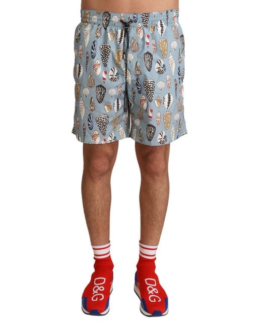 Dolce & Gabbana White Seashell Beachwear Swimwear Shorts Polyester for men
