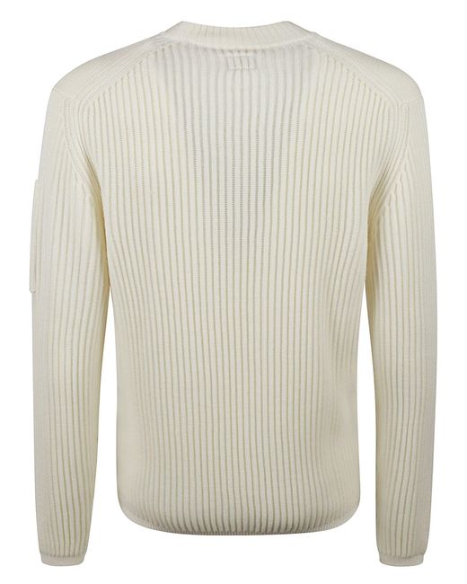 C P Company White Ribbed Sweater for men