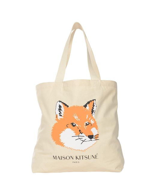 Maison Kitsuné Cotton Logo Fox Print Handbag in Natural for Men | Lyst