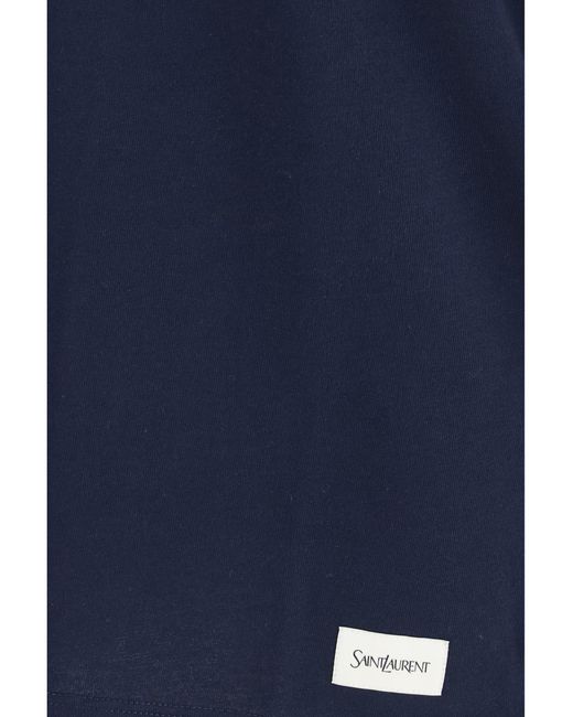 Saint Laurent Blue Cotton Crewneck T-Shirt Cotton; Modal T-Shirts for men
