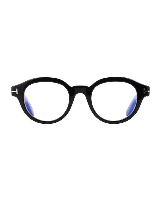 Tom Ford Blue Eyeglasses Round Full Rim, Shiny Frame And Clear--Light Block Lenses Lens Ft6037-B001 for men